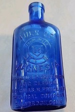 Vintage Cobalt Blue Embossed  Phillips Milk Of Magnesia Glass Bottle  7