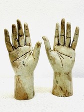 VTG HAND CARVED WOODEN FRAGMENT PAIR OF HANDS FROM A SANTOS CAGE DOLL BASTIDOR picture
