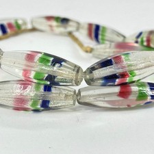 Faceted Bohemian Translucent White Striped Trade Beads 30 Inch picture