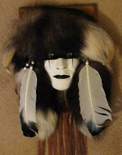 Native American Navajo Warrior Spirit Mask Horns Glass Eyes Wall Hanging Vintage picture