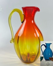 Vintage Blenko Glass #645 Optic Pitcher Tangerine orange yellow Amberina Meyers picture