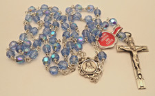 Vintage Chapel Sterling Silver Rosary Blue AB Crystal Glass Beads Rhodium 30.8g picture