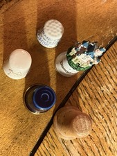 Thimble Collection Lot Of 5 Disney Wood Dutch Blue Ceramic Vintage Unique picture