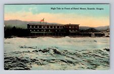 Seaside OR-Oregon, High Tide In Front Of Hotel Moore, Vintage Postcard picture