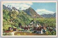 Vintage Vaduz Liechtenstein Castle & Town Postcard 1953 Posted Alpine Scenic OH picture