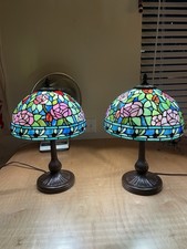 Beautiful Set Of Floral Tiffany Style Glass Table Lamps. Great Condition picture