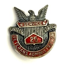 Sterling Silver Veterans Administration 25 Year Employee Service Pin Eagle VFW picture