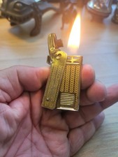 Regens Squeeze Lighter Crosshatch Pattern Vintage Art Deco Gold Tone (WORKING) picture
