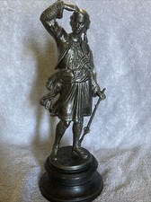 Vtg 1800 Attire Soldier or Hunter Metal Spelter Figure 14” Tall Base Is 2”High picture