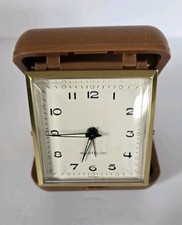 Vintage WESTCLOX Tan Luminous Folding TRAVEL ALARM CLOCK Collapsible Working picture