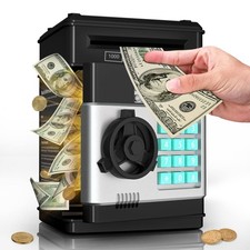Electronic ATM Piggy Bank for Kids - Password Lock, Bill Feeder, Black Toy Bank picture