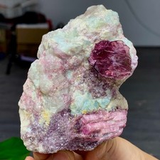 319G Natural Red tourmaline with purple lepidolite mineral crystal specimen picture