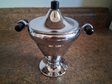 Vintage Manning Bowman Meridian Art Deco Chrome Sugar Bowl W/ Bakelite Accents  picture