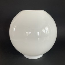 Preowned NOS 10” White Round Ball Globe Hurricane Glass Lamp Shade 4” Fitter picture
