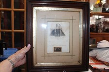 ANTIQUE SAMUEL ECCELESTON CATHOLIC ARCHBISHOP PRINT LOCK OF HAIR IN WOODEN FRAME picture
