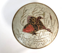 Vintage Brass Round Trinket box Painted ducks geese 4in wide made in India picture
