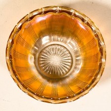 Vintage Indiana Glass Diamond Point Amber 7.75” Serving Bowl Scalloped picture