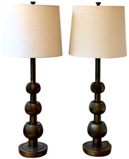 2 Stiffel Hollywood Regency Brass Bronze Ball Orb Table Lamp Vtg Parzinger Mcm picture