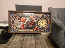 Vintage Seagram's 7 and Coke Glass Mirror Clock Wooden Frame picture