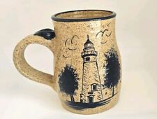 Handmade Stoneware Pottery Mug Marblehead Ohio Lighthouse 16oz Signed 2007 picture