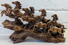 Eight Wild Horses Galloping Stampeding Sculpture Golden Brown Resin Statue New picture