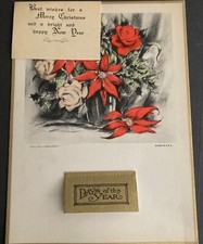 1935 Christmas Days of the Year Calendar Vintage Etched Roses Poinsettia Graphic picture
