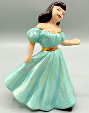 Vtg Mid Century Lady Figurine Iridescent Lusterware Green Dress Ceramic 1950s picture