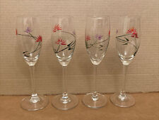 Vintage 4 piece Set - HAND BLOWN CHAMPAGNE Tall Stem Glasses - ETCHED Flowers picture