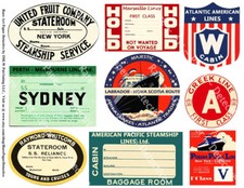 9 STEAMSHIP LUGGAGE STICKERS & Cabin Pass Decals, 1 Sheet, Travel REPRODUCTIONS picture