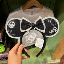 Authentic HK Disney 2026 Halloween Bat Bow Jack Black Mickey Minnie Ear Headband picture