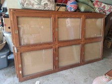 VTG  Oak Bulletin Notice Board Display Case Cabinet Wood Glass Hallway School picture
