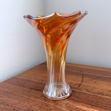 Carnival Glass Vase, Imperial, marigold, 7” picture