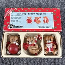 Vintage 1987 Christmas Around the World Holiday Teddy Magnets Set of 3 picture