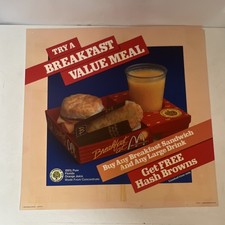 Vintage McDonalds Breakfast Value Meal Free Hash Browns 14” Menu Translite Sign picture