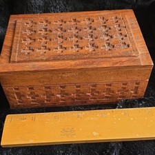 Beautiful Vintage Indian Wooden Carved Trinket Jewellery Box BNWOT NOS Gift Etc picture