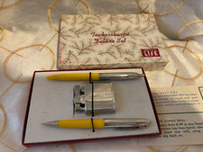 Vintage YELLOW Tuckersharpe Pen Pencil & Lighter Set Mid Century New Old Stock picture