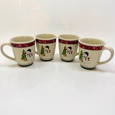NEW Set of 4 LONGABERGER Bluster The Snowman Christmas Thick Mug Cup Milk Coffee picture