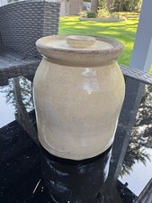 ANTIQUE VINTAGE STONEWARE CROCK wLID FARMHOUSE KITCHEN CANISTER salt glaze 1800s picture