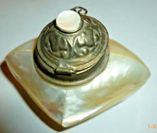 Vintage Bottle Mother of pearl Nickel Silver Stopper Inkwell Container MoP Shell picture