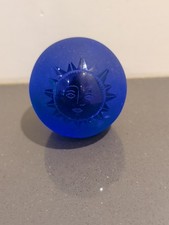 Vintage Cobalt Blue Glass Paperweight Sun Moon Faces Decorative Celestial M83 picture