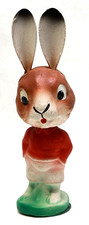 ANTIQUE EASTER RABBIT BUNNY NODDER BOBBLE Paper MACHE CANDY CONTAINER germany picture