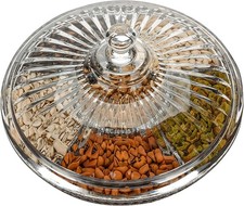 Acrylic Snack Serving Tray w/ Lid 6 Compartment Round Candy Nut Fruit Dish picture