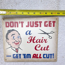Retro Barber Shop Advertising Metal Wall Sign Hanging Horizontal Rectangle 11x7 picture