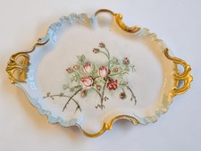 Antique JPL Jean Pouyat Limoges Porcelain Handled, Gilded Edge Dresser Tray picture