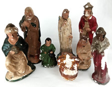 Christmas Nativity Set Chalkware Birth Of Jesus 8 Piece Set Vintage 1950s picture