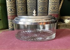 Vintage Pressed Glass Vanity Trinket Box Silver Plated Lidded Starburst Jar Deco picture