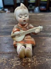 Vintage Hummel Style Girl Sitting & Playing Lute With Orange Dress Figurine picture