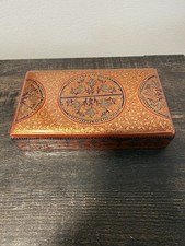 Vintage Burmese Lacquerware Box Hand Etched Yun Trinket Box Bagan Myanmar picture