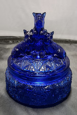 L. E. Smith Cobalt Blue Art Deco Scottie Dog My Pet Powder Jar (1920s) EUC RARE picture