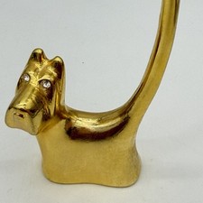 VTG Solid Brass Scottish Terrier Dog Ring Holder Paper Weight Rhinestone Eyes picture